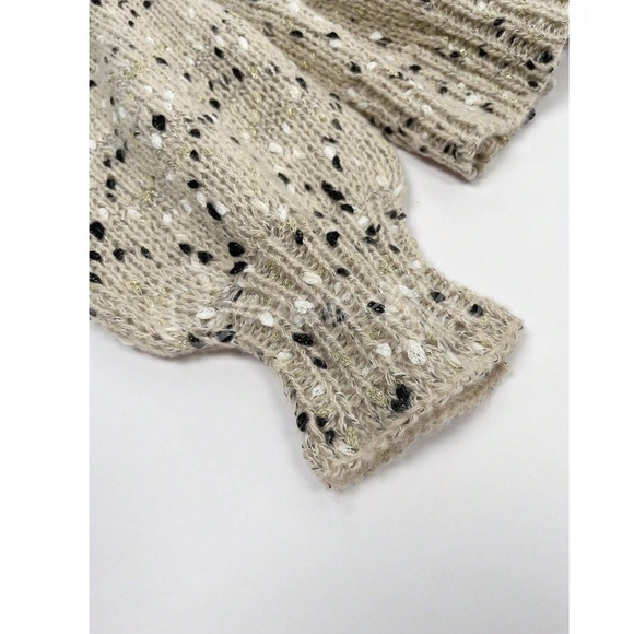 Knit Khaki Tan Pullover Sweater Glitter Gold, White and Black Threading Details - Picture 4 of 7